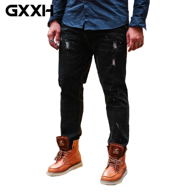 Большие размеры плюс XXL-7XL GXXH Брендовые мужские джинсы классические мужские повседневные джинсовые брюки с дырками мужские черные джинсовые брюки 4XL 5XL 6XL