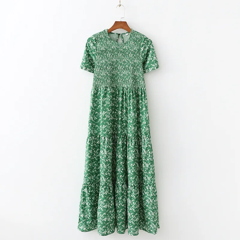 Женское длинное платье макси jurken robe femme зеленое с цветочным принтом лето