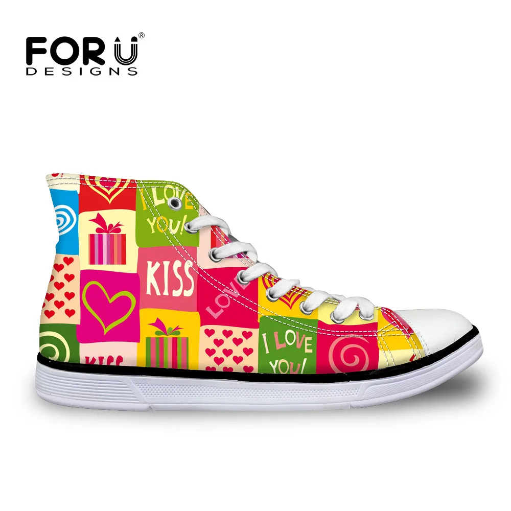 FORUDESIGNS/обувь на плоской подошве с принтом в виде сердца; парусиновая Вулканизированная обувь; Женская Осенняя обувь года с высоким берцем; женские кроссовки для удобной ходьбы