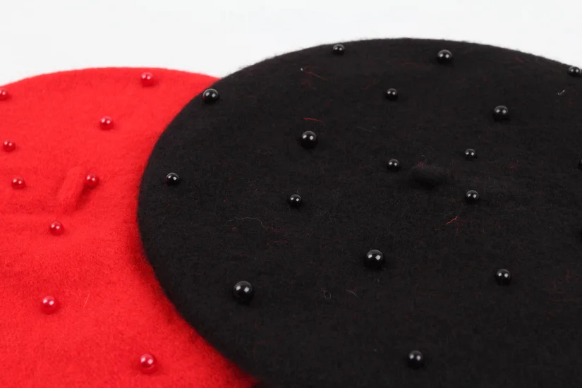 Милый берет с жемчугом шерстяная шапка художника вязаная зимний теплый для