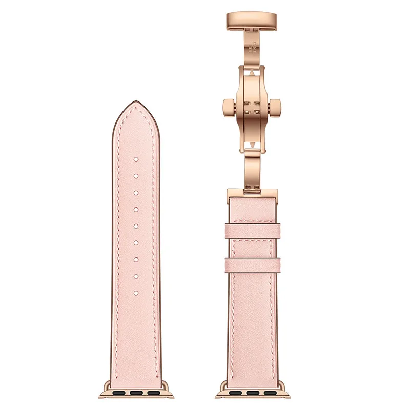 Pink Для Apple Watch Band розовое золото металлическая застежка-бабочка кожаный ремень Ремешки для наручных часов для iWatch серии 123 ремешок для часов 38 мм 42 мм - Цвет ремешка: Pink