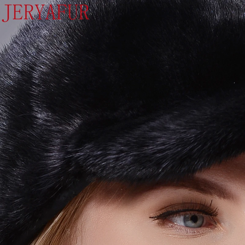 Женская лыжная шапка JERYAFUR теплая Повседневная из натурального меха норки |