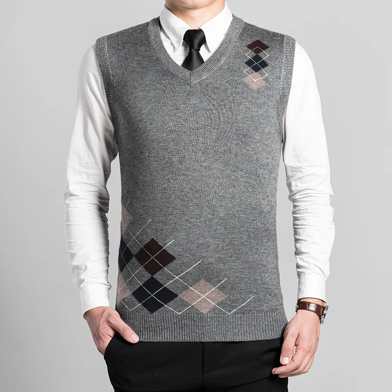 Высококачественный мужской кашемировый свитер жилет Повседневный шерстяной с v