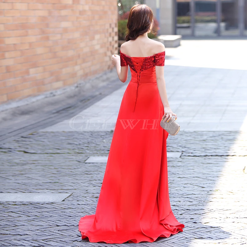 CEEWHY/Вечерние платья с блестками и кристаллами; Abendkleider Vestido de Noiva; асимметричные вечерние платья со шлейфом