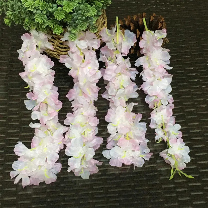 White Pink 4 шт./компл. вишня в цвету ротанга Sakura ткань Artficial цветы DIY Свадебные украшения сада flores вечерние Декор венок - Цвет: White Pink