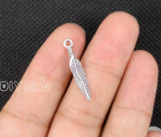 

150pcs-Antique Tibetan Silver 2 Sided Feather Charms Pendant 29x5mm