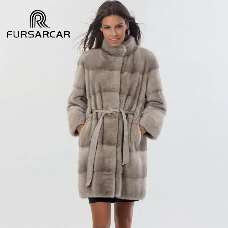 Женская шуба из натурального меха норки FURSARCAR элегантная натуральной 85 см с