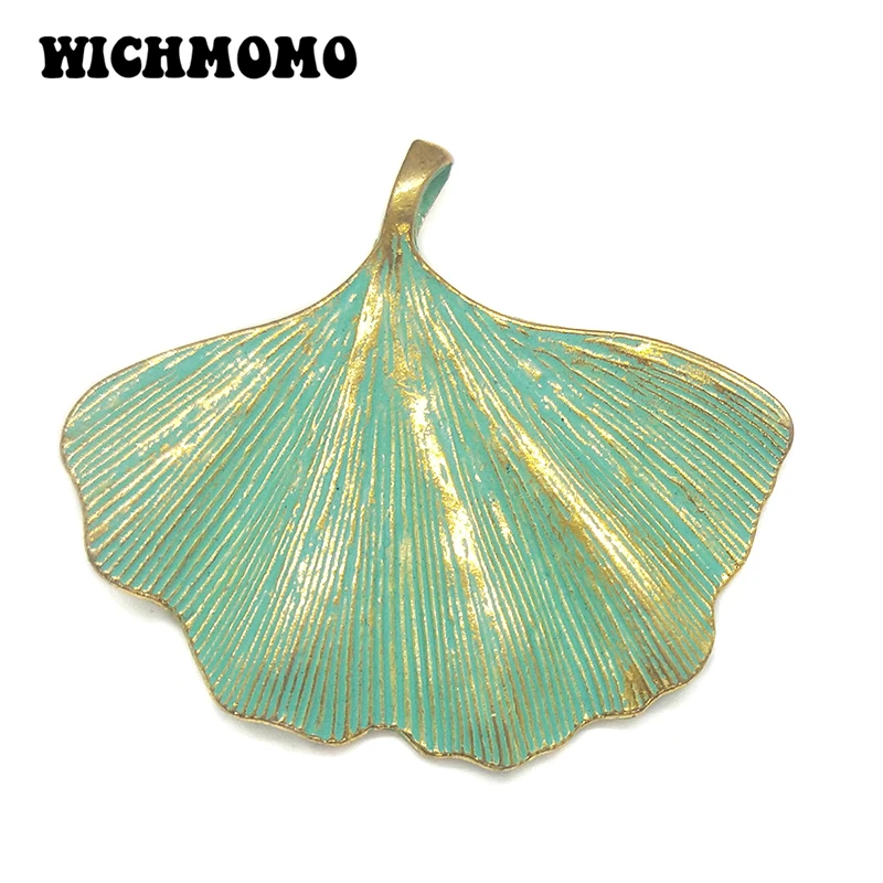 

2pcs/bag 53*45MM Patina Plated Zinc Alloy Green Leaf Ginkgo Charms Pendants For DIY Accessories