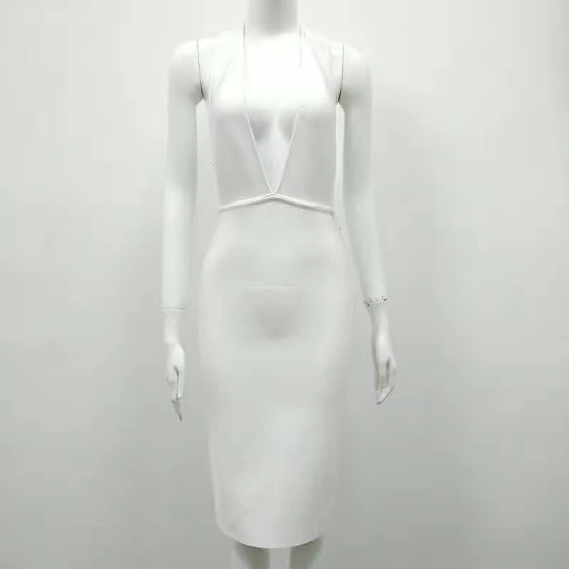 Женское Бандажное платье черное облегающее на бретельках с открытой спиной