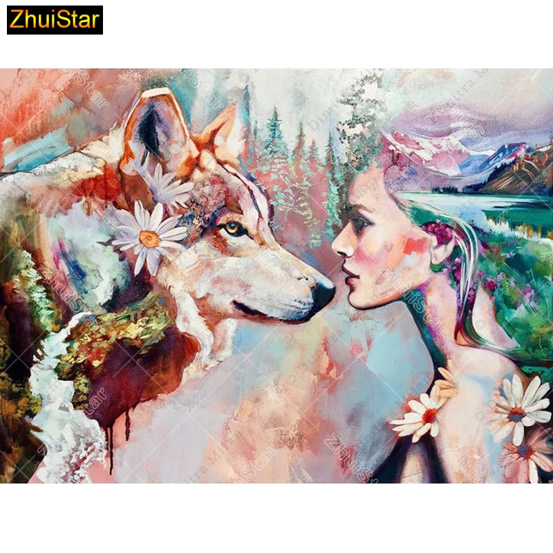 

5D Diy diamond painting cross stitch "Wolf Girl Scenic" Full Square Diamond embroidery Needlework Rhinestone Mosaic Crafts 103