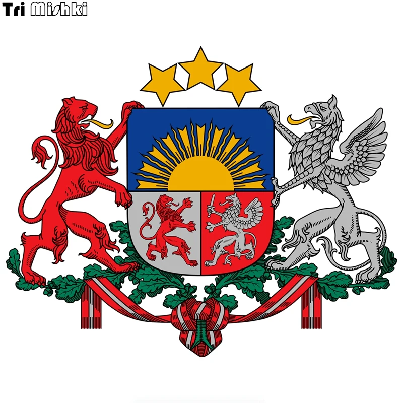 Tri Mishki WCS235 #17 5x14 см герб Латвия забавная наклейка для автомобилей красочные