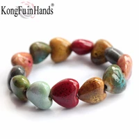 hot sale handmaking heart shaped vintage beads lady bracelet bohemia ceramic stone charm women bangles fashion christmas gift