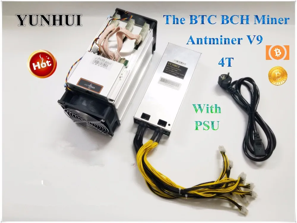 Майнер биткоинов AntMiner V9 4 T/S (с блоком питания) Asic Btc лучше чем Antminer S7 S9 S9i T9 Whatsminer