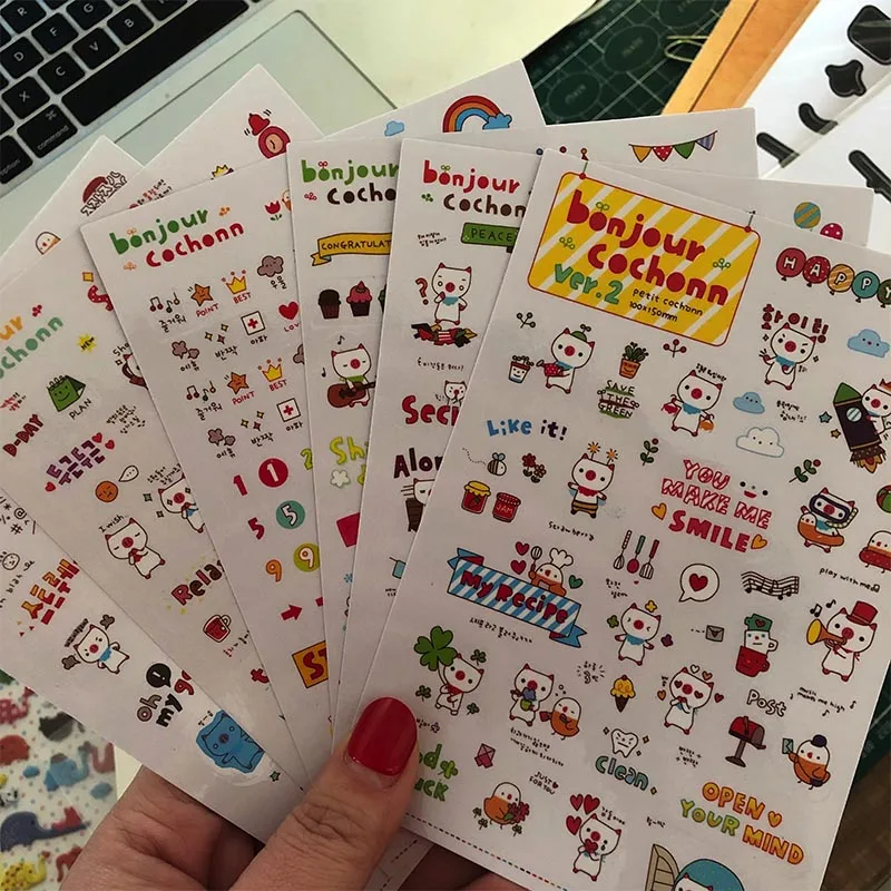 6Sheets/lot Cute transparent cat pig sticker for Decorating the album card making DIY scrapbooking stationery | Дом и сад