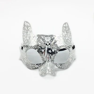 cat silver Алмазный маскарадный Феникс Вечерние Маски Кролик кошка лицо Мужская и женская половина лица Венеция Металл Кованое железо маска - Цвет: cat silver