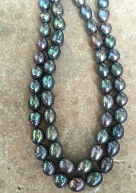 double strands 14-15mm south sea peacock green baroque pearl necklace 18&quot19&quot | Necklaces