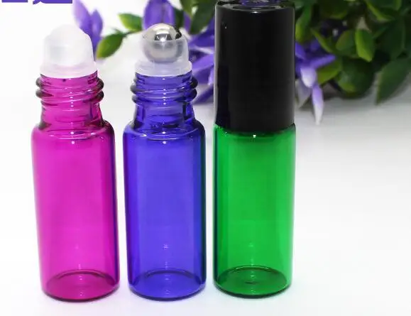Free shippping 50pcs/lot 10ml cobalt blue Thick Glass Roll On Essential Oils Bottle Perfume + Metal Roller Ball