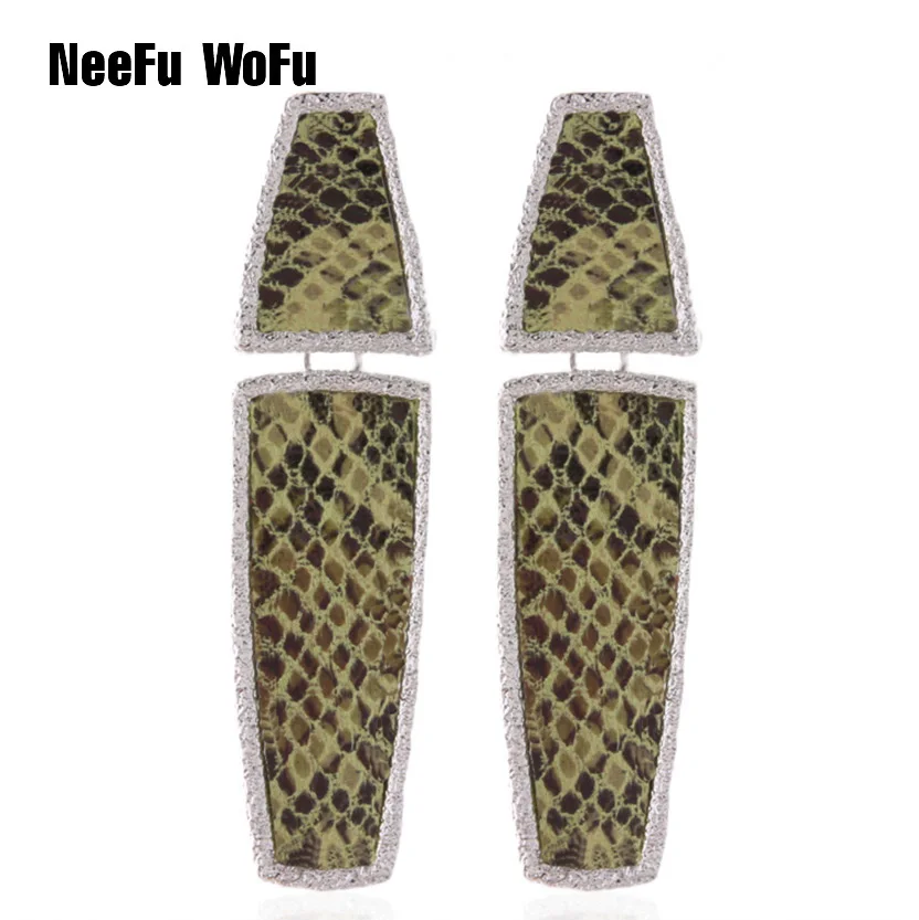 NeeFu WoFu серебряные геометрические серьги висячие из кожи зеленого тигра золотые