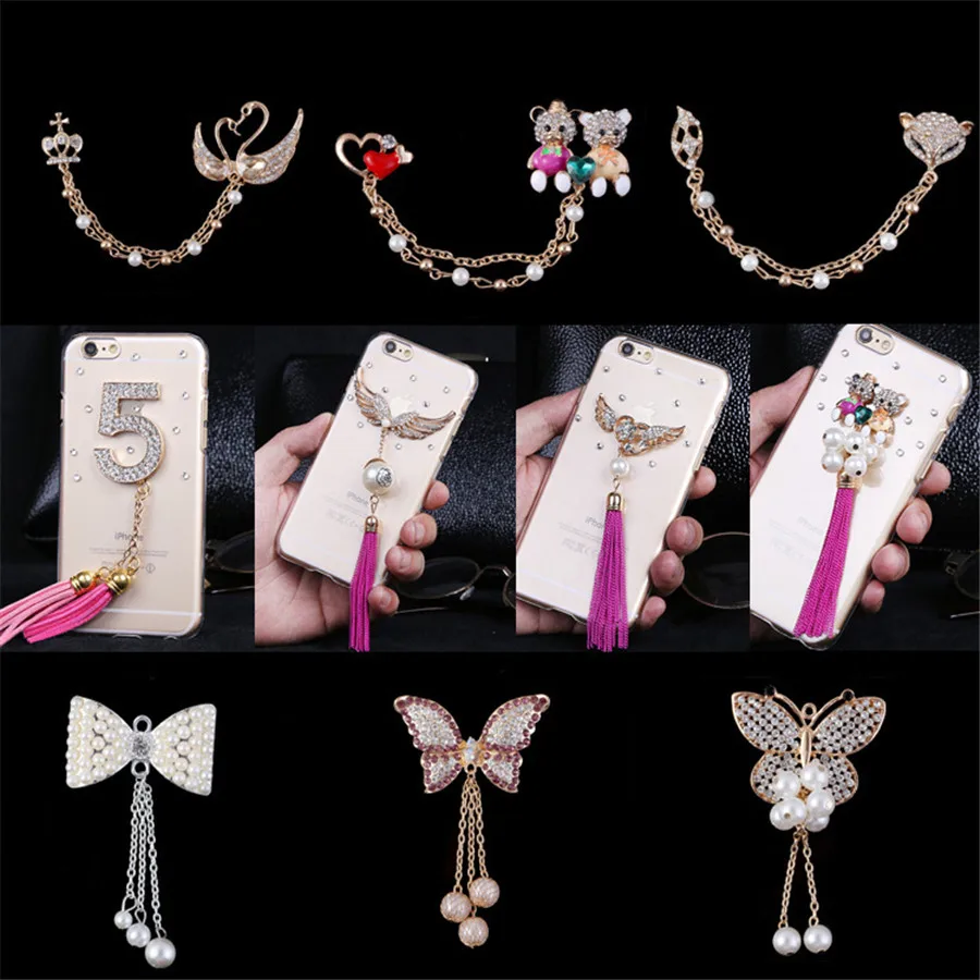 Creative DIY Mobile Shell Accessories Bear Swan Tassel Wings Fan Ball Phone Pearl Alloy Stick Drill Diy Jewelry Marking|Ювелирная
