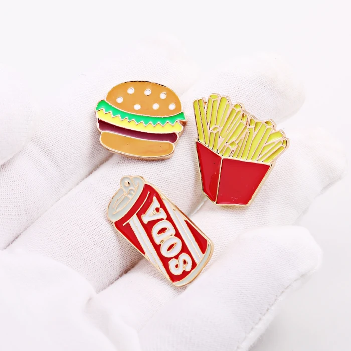 Fashion Cartoon Hamburger Soda Potato Chips Metal Brooch Pins Button Jeans Bag Decoration Gift Wholesale | Украшения и аксессуары