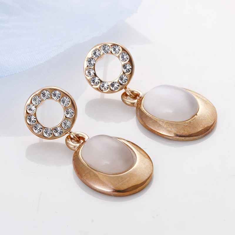 MOONROCY Rose Gold Color Long CZ Opal Crystal Earrings Dangle for Women Girls Gift Drop Shipping Fashion Jewelry Wholesale | Украшения и