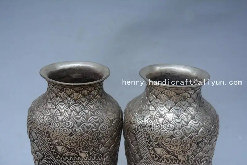 Очень редкий династии Цин (QianLong1711-1799) Ваза с серебряным драконом пара украшение |