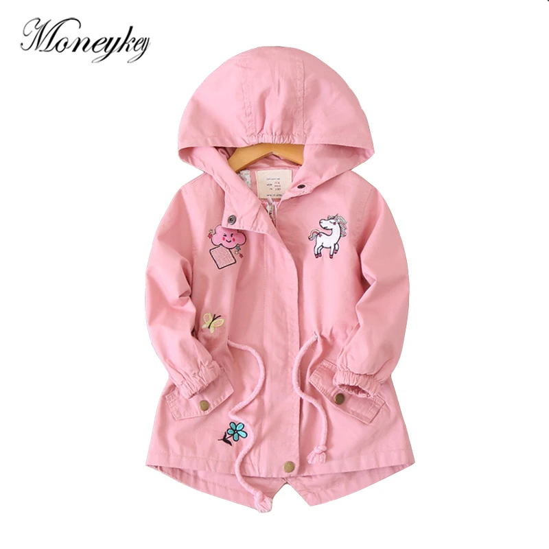 

Brand Design Windbreaker For Girls Unicorn Embroidery Animal Patchwork Baby Girl Jackets Coats Hooded Autumn Children Outerwear