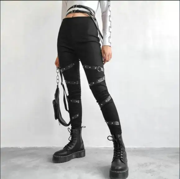 2019 весенне осенние повседневные брюки женские модные готические Лоскутные