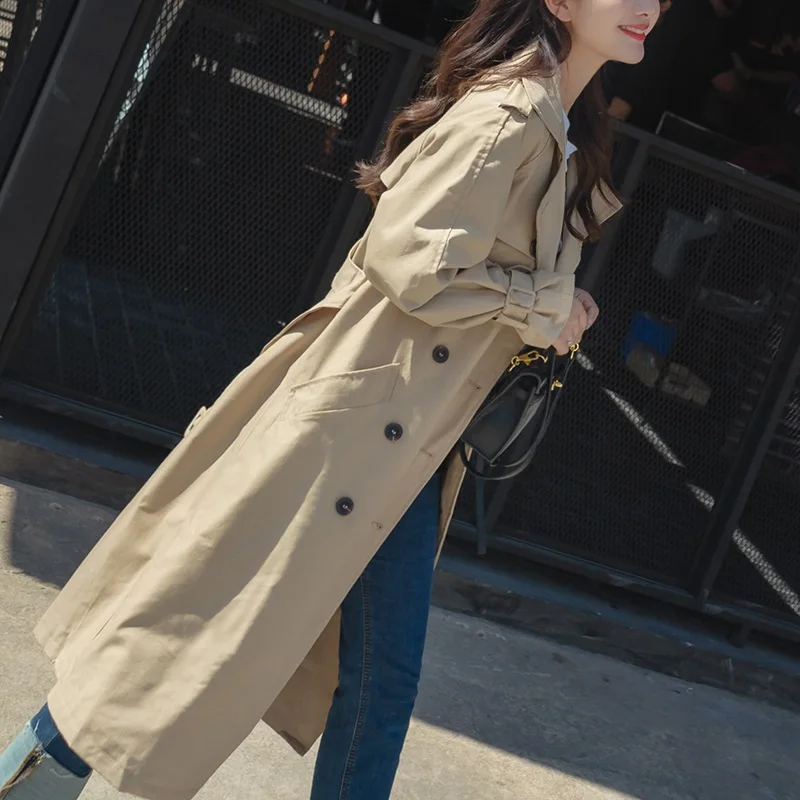 Весенние тонкие женские ветровки 2018 осенние корейские модные длинные тренчи