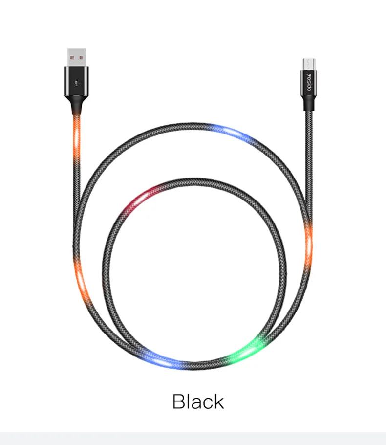 Yesido многоцветный светодиодный кабель микро-usb с голосовым управлением для huawei Xiaomi redmi LG 2.4A Micro USB кабель для зарядки и передачи данных для samsung S7