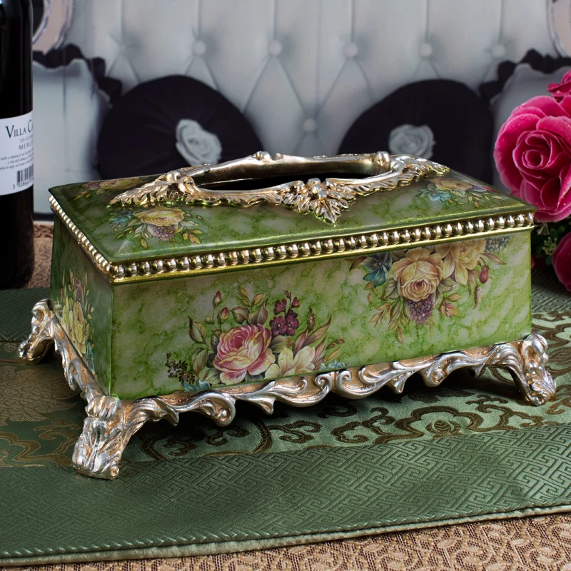 

European Home Furnishing decorations crafts square box resin napkin box box luxury decoration