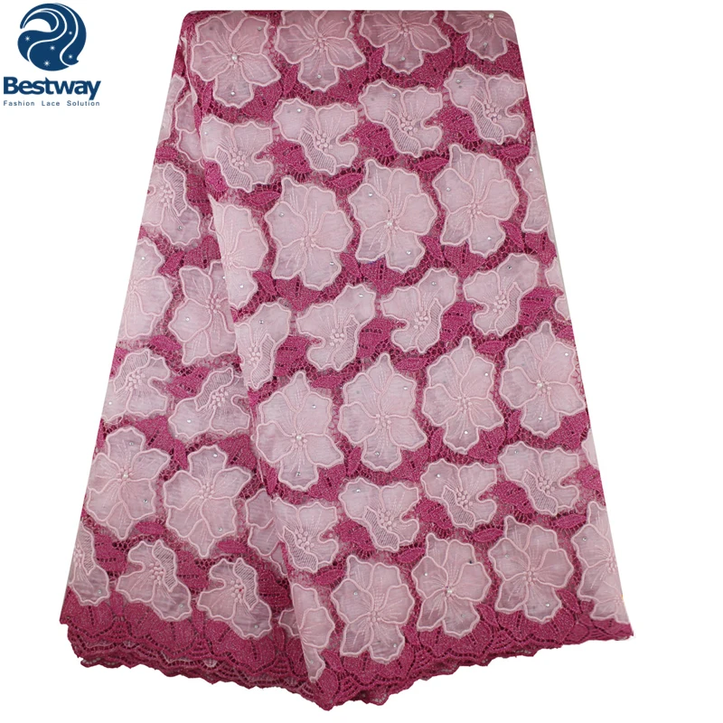 

Bestway Guipure Cord Cupion Lace Fabric Embroidered Flower Stons Lace High Quality Material Cloths For Women's Dress Lace Fabric