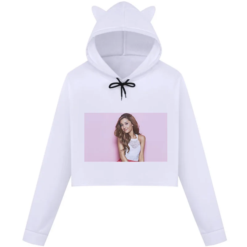 Осенняя новая популярная женская укороченная Толстовка Ariana Grande Готический принт Kawaii Harajuku Толстовка с длинным рукавом с круглым вырезом Повседневная Толстовка
