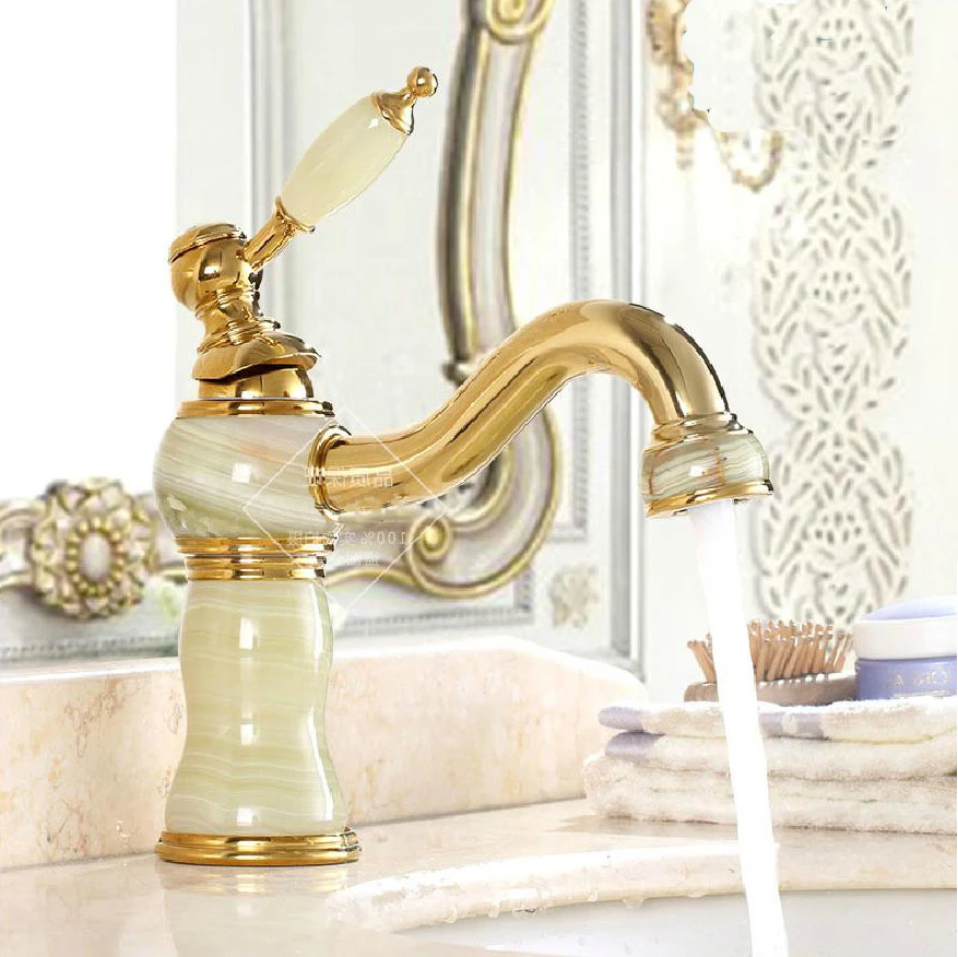 Смеситель для раковины Золотой Ванная комната раковина краны классический Jade