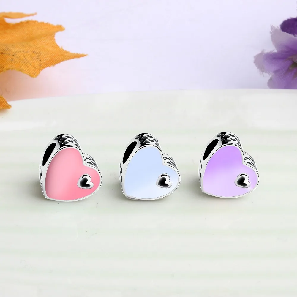 5PCS Zinc Alloy Love Bead Silver Plated Heart Shape Pink White Purple Enamel Beads Fit DIY Bracelet Jewelry Valentine's Day GIFT |