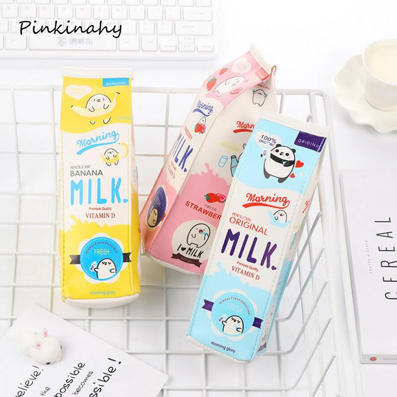 Школьный чехол для карандашей в виде мультяшной бутылки с молоком милый