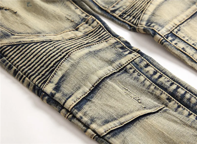 Дант Булун Для мужчин Джинсы для женщин плиссированные Motorycle Biker Denim Мотобрюки