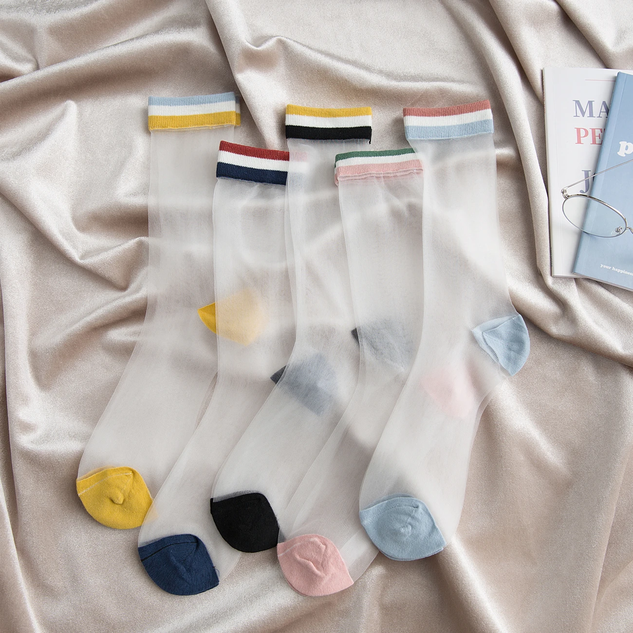 Летние женские ультратонкие носки прозрачные шелковые дышащие сетчатые