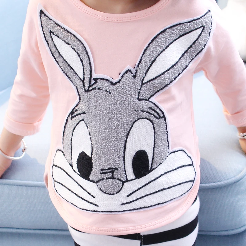 Весенне-осенняя одежда для детей 1-5 лет Детские комплекты футболка с кроликом