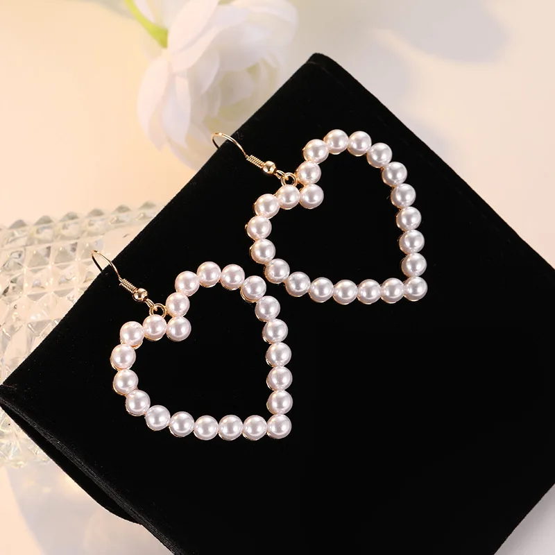 EK522 Heart Earrings For Women Korean Sweet Fashion Jewelry Hollow Heart Exaggerated Hanging Dangler Eardrop Female Simple Gift
