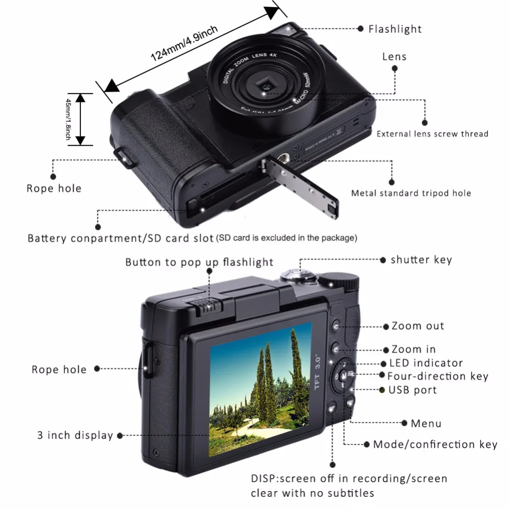 24MP HD Профессиональный цифровой фото Камера s видеокамера телеконвертер и крупным