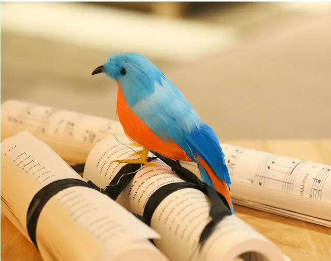 

small cute simulation blue&orange bird model polyethylene&feathers bird handicraft gift about 12cm s2957