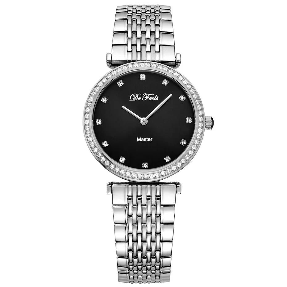 steel-black Женские роскошные брендовые часы, женские модные повседневные ультратонкие кварцевые часы под платье, часы в подарок - Цвет: steel-black