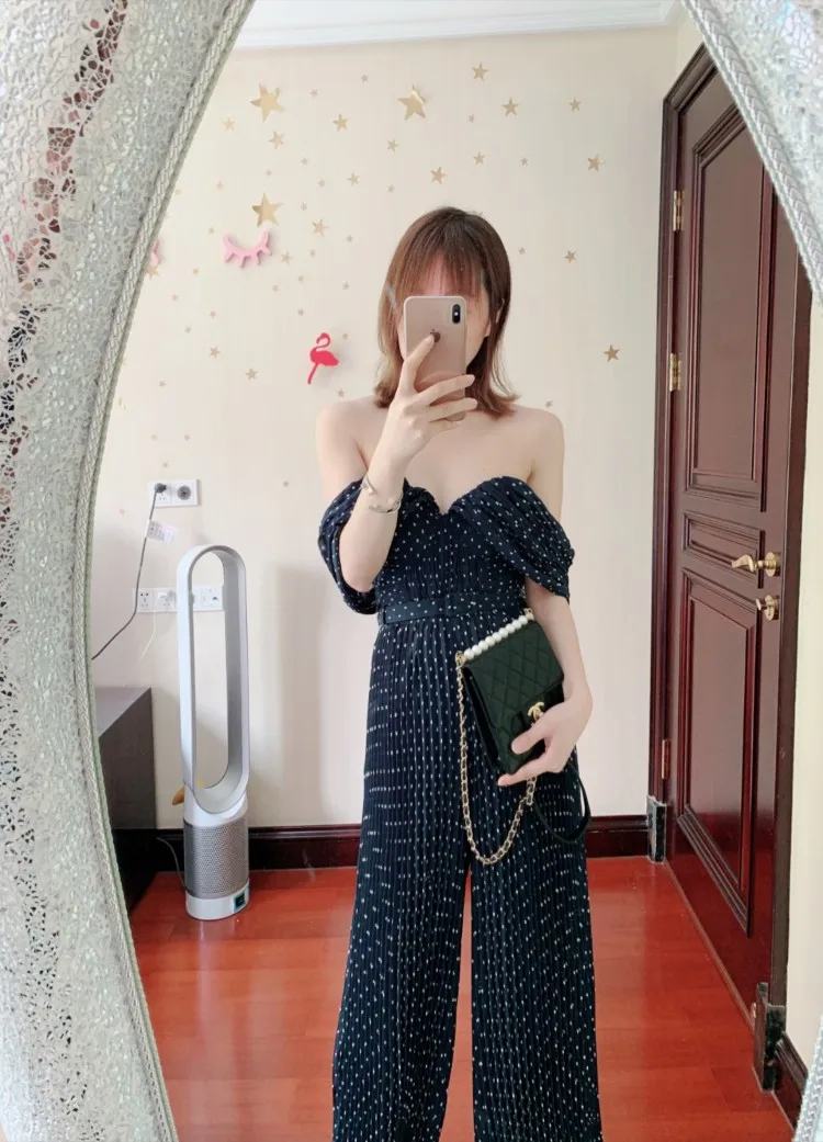 Неделя моды женский комбинезон 2019 сексуальный без брелока круглая точка складки