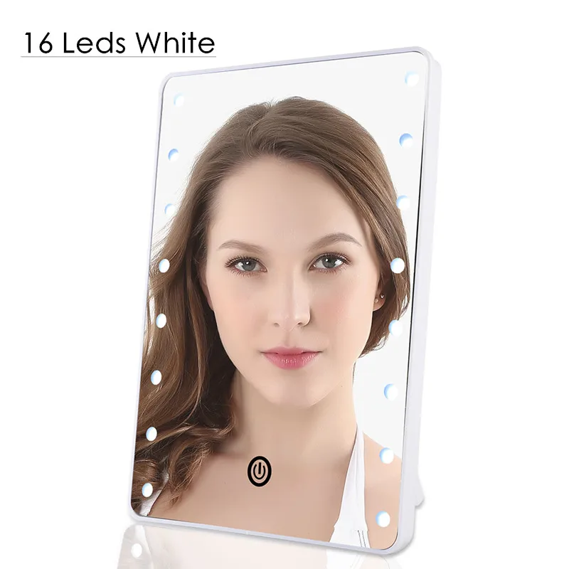 16 Leds White Светодиодный, профессиональный, с подсветкой, зеркала для макияжа с сенсорным выключателем, подставка на батарейках для настольного макияжа - Цвет: 16 Leds White