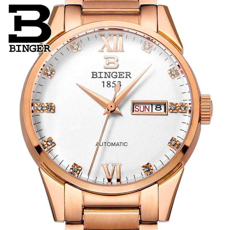 

New Switzerland men's watch luxury brand BINGER Automatic Mechanical Wristwatches full steel waterproof Diamond Clock B1128-2