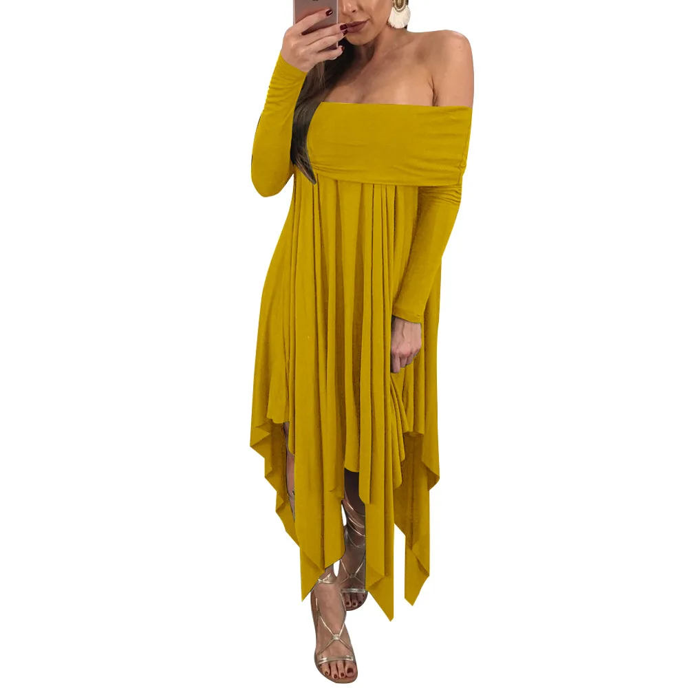 Женское модное асимметричное платье 2017 года с брызгами чистого цвета, без бретелек, неправильной формы, сексуальное, на осень и зиму, с открытыми плечами, на вечеринки.