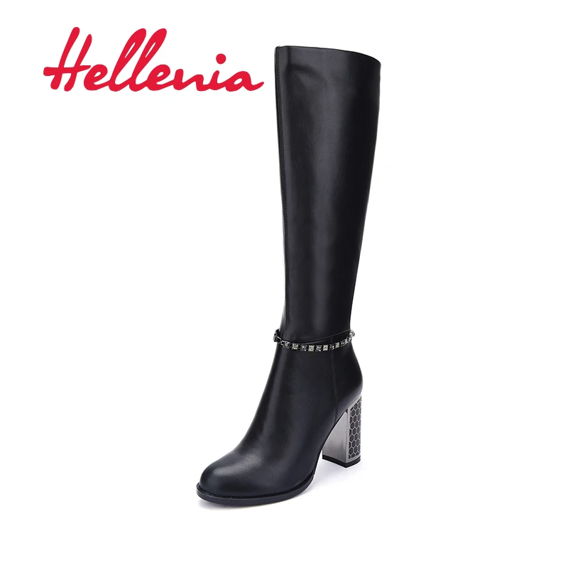 Hellenia/2018 Сезон осень-весна Высокие сапоги Новый стиль Женская обувь на плоской
