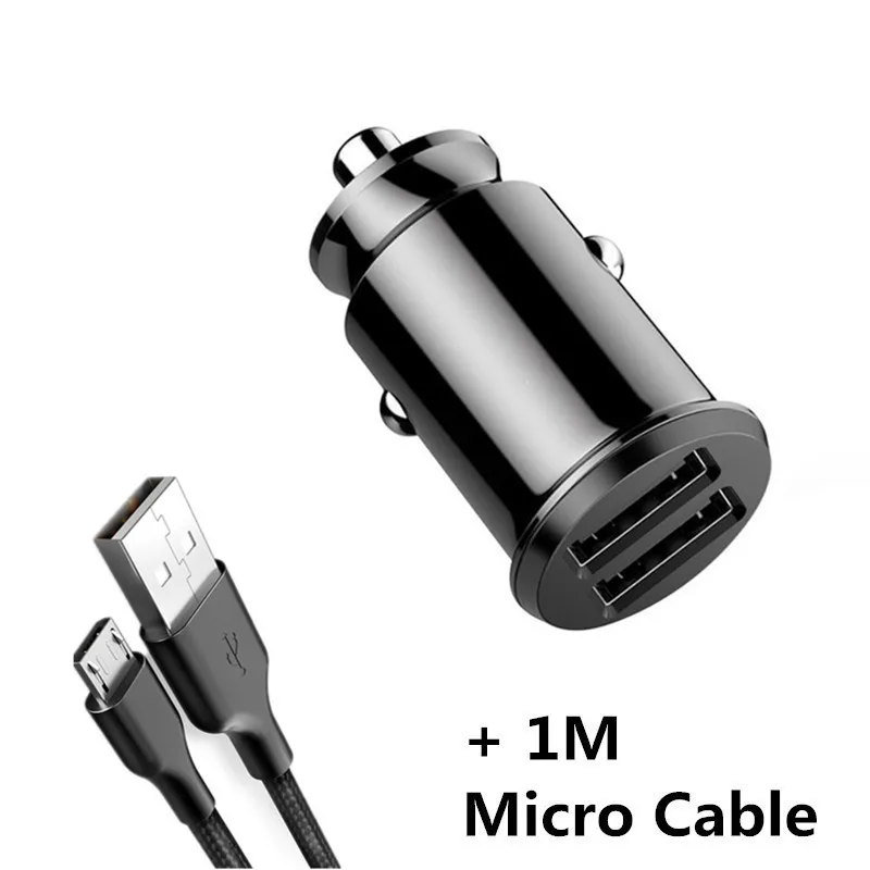 Black Micro Cable 2 порта USB Автомобильное зарядное устройство для мобильного телефона планшета gps 3.1A быстрое зарядное устройство Мини Автомобильное зарядное устройство s двойной USB автомобильный адаптер зарядного устройства для телефона в автомобиле - Тип штекера: Black Micro Cable