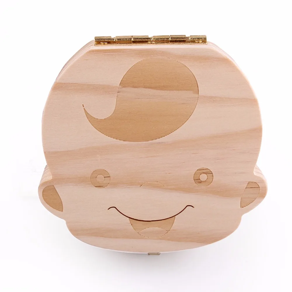 Caja de madera Natural con texto en ingl&eacute;s/ruso/franc&eacute;s/holand&eacute;s/espa&ntilde;ol para guardar los dientes de la leche-3